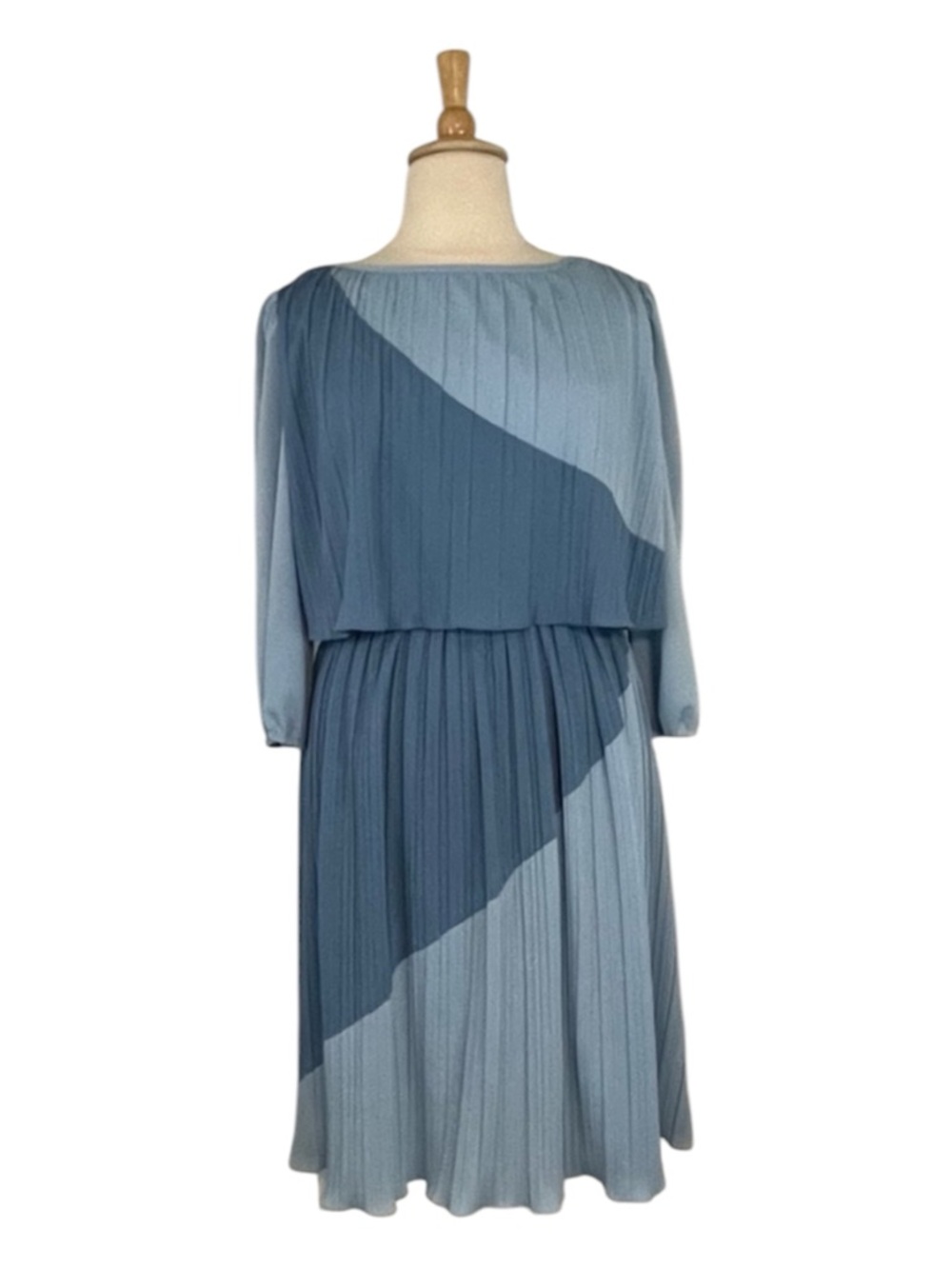 Vintage Midi Dress Women’s XL Blue Crew Neck 3/4 Sleeve Geometric Casual Day